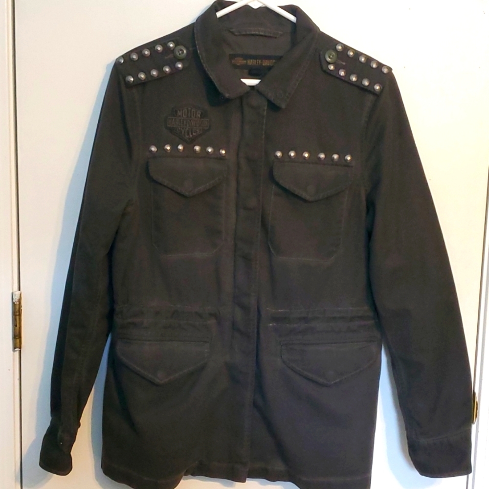 Harley Davidson women's M mid length olive green bomer style jacket